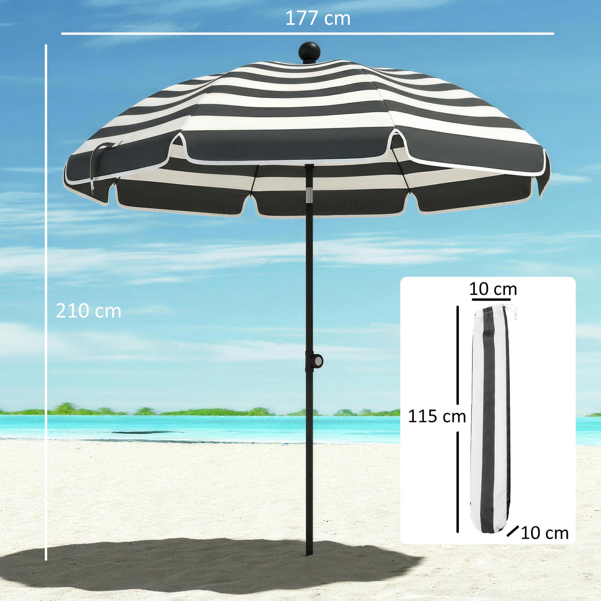 Polyester Beach Parasol Umbrella With Sand Anchor 177cm Diameter - Velmora