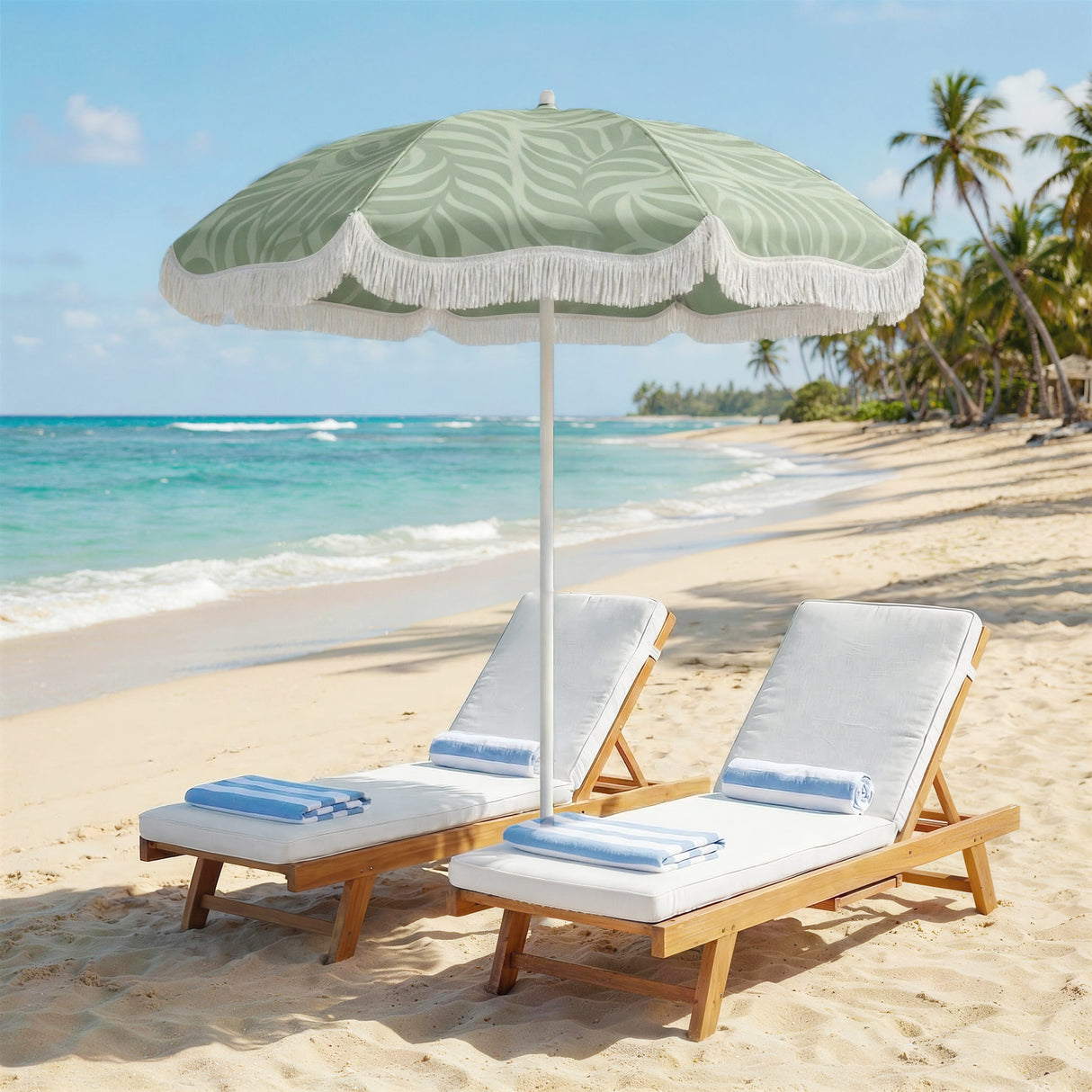 Polyester Beach Parasol Umbrella With Sand Anchor 178cm Diameter - Velmora