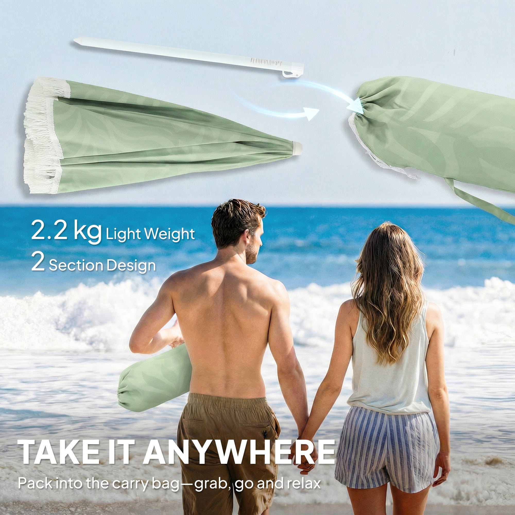 Polyester Beach Parasol Umbrella With Sand Anchor 178cm Diameter - Velmora