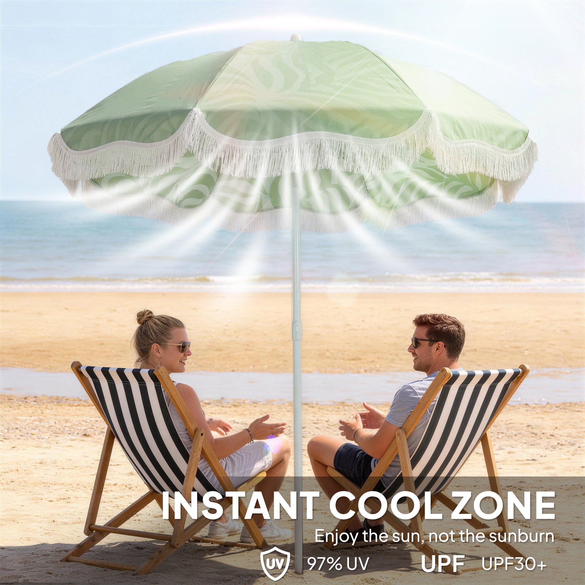 Polyester Beach Parasol Umbrella With Sand Anchor 178cm Diameter - Velmora