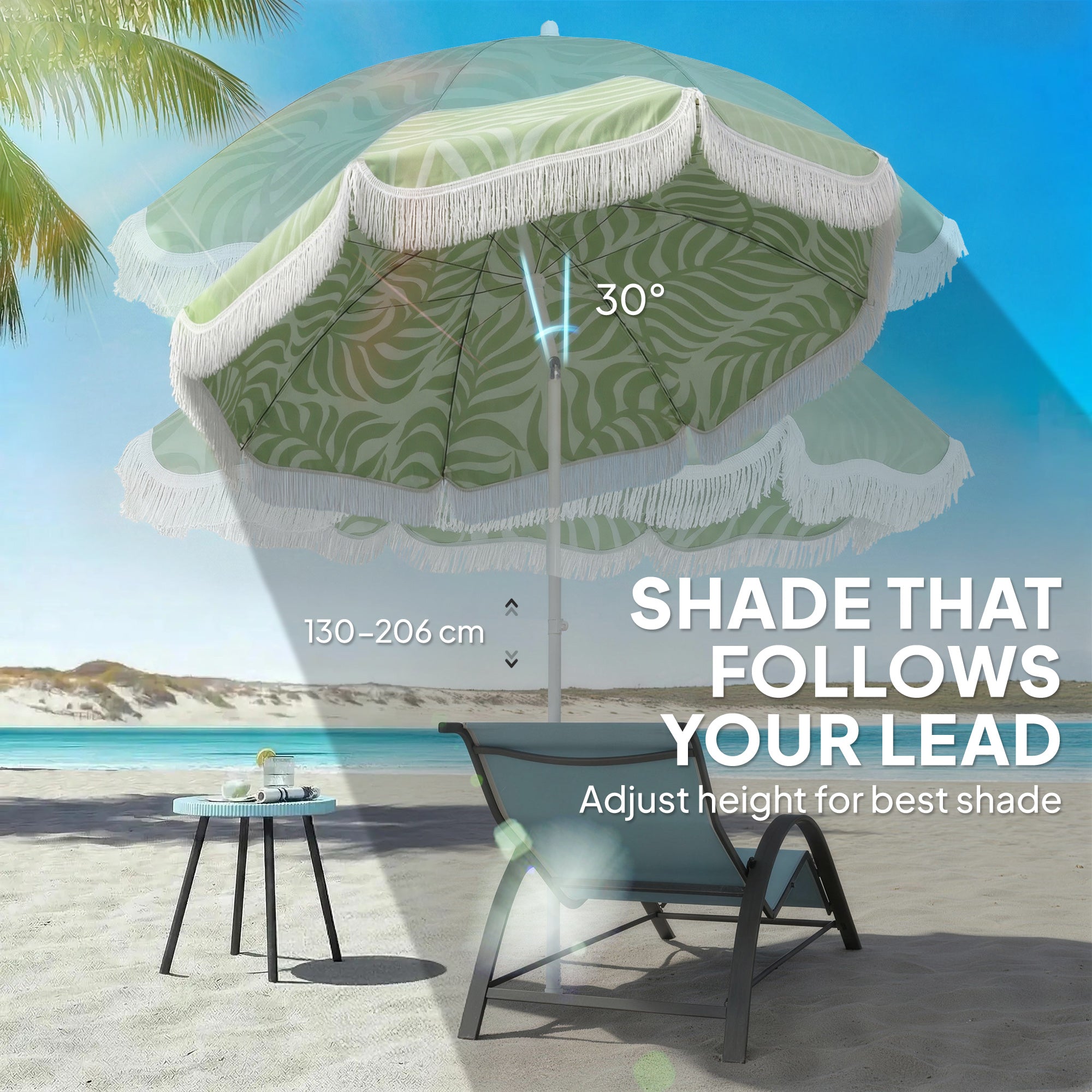 Polyester Beach Parasol Umbrella With Sand Anchor 178cm Diameter - Velmora