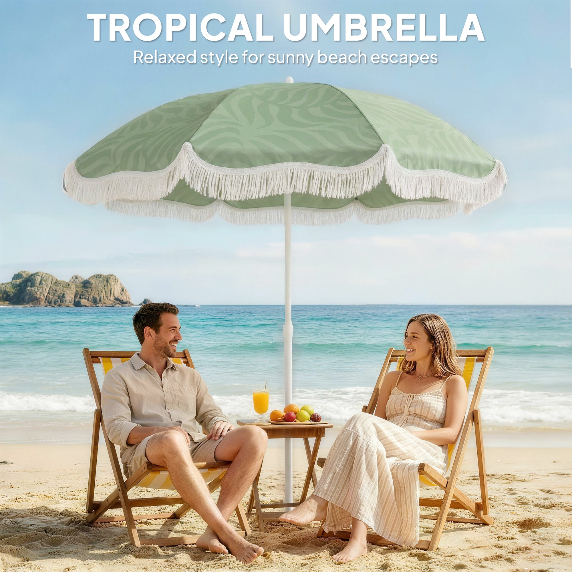 Polyester Beach Parasol Umbrella With Sand Anchor 178cm Diameter - Velmora
