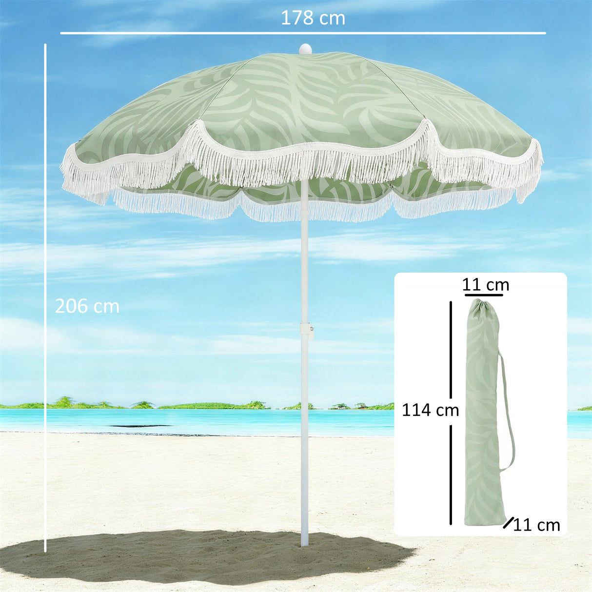 Polyester Beach Parasol Umbrella With Sand Anchor 178cm Diameter - Velmora
