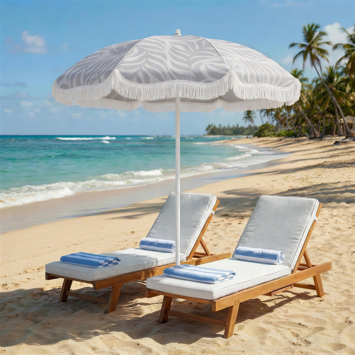 Polyester Beach Parasol Umbrella With Sand Anchor 178cm Diameter - Velmora