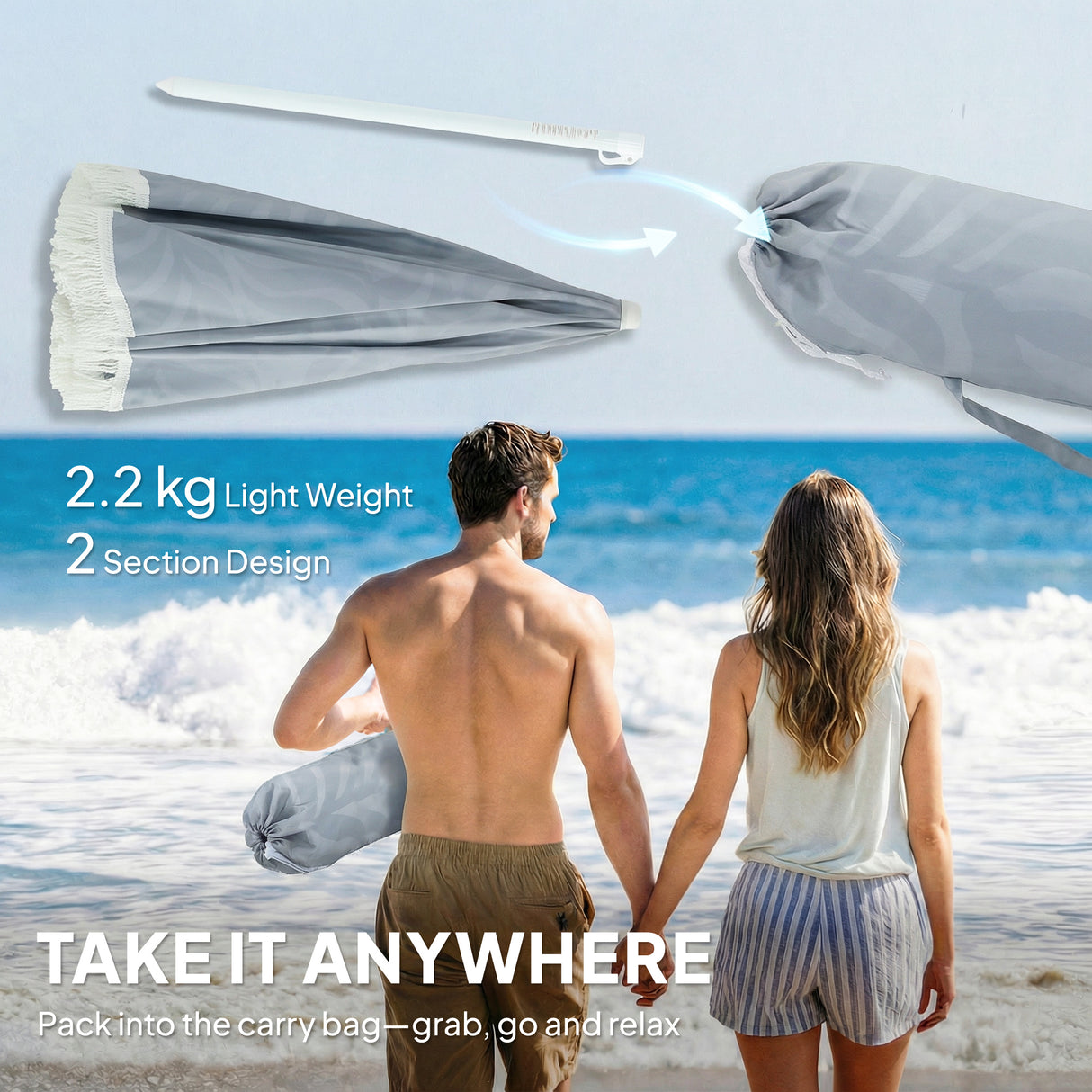 Polyester Beach Parasol Umbrella With Sand Anchor 178cm Diameter - Velmora