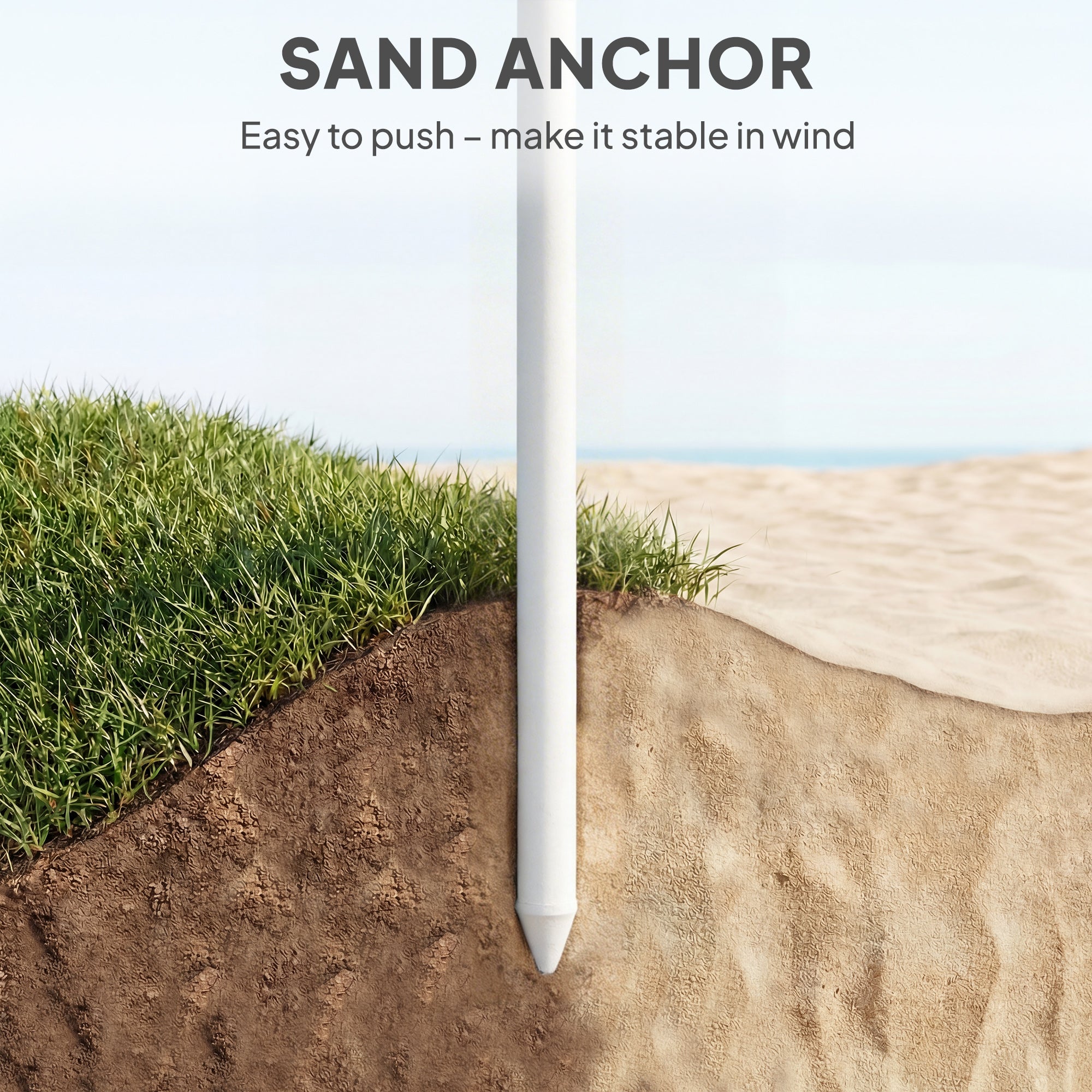 Polyester Beach Parasol Umbrella With Sand Anchor 178cm Diameter - Velmora