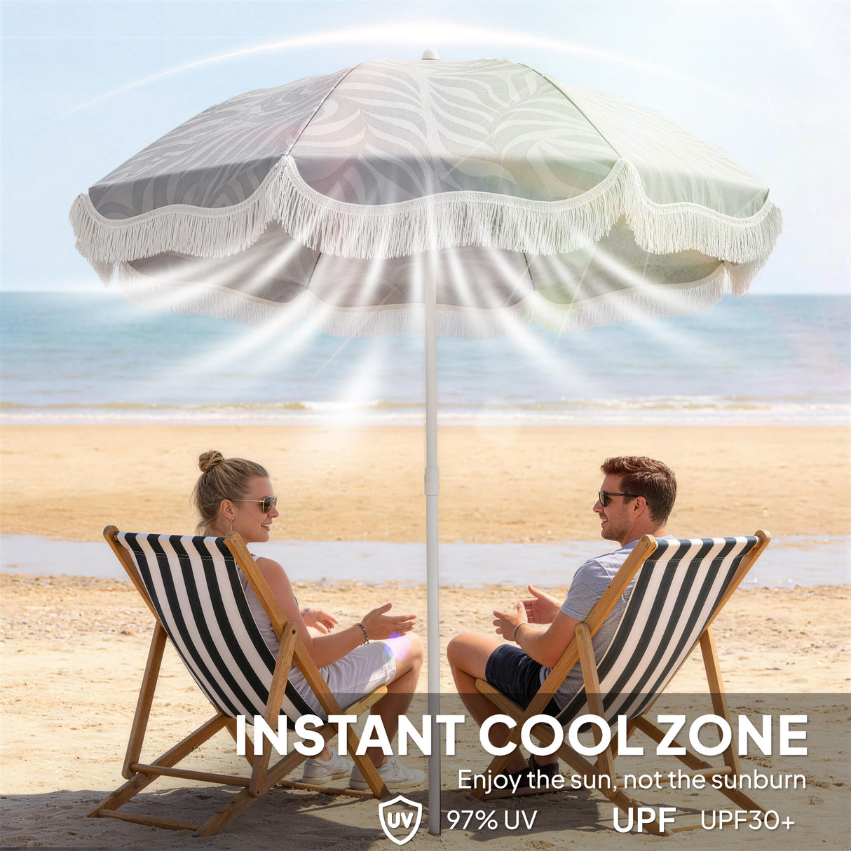 Polyester Beach Parasol Umbrella With Sand Anchor 178cm Diameter - Velmora