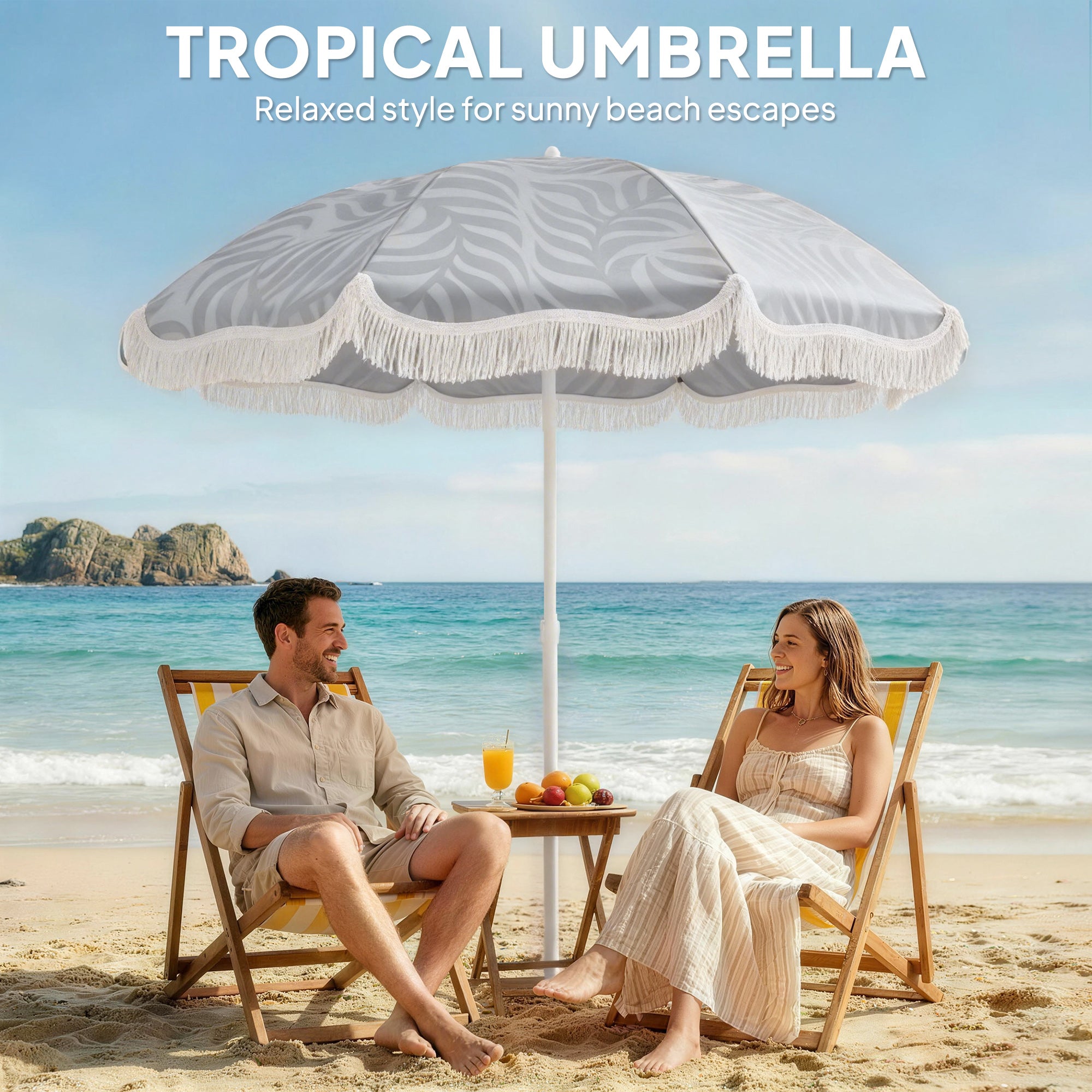Polyester Beach Parasol Umbrella With Sand Anchor 178cm Diameter - Velmora
