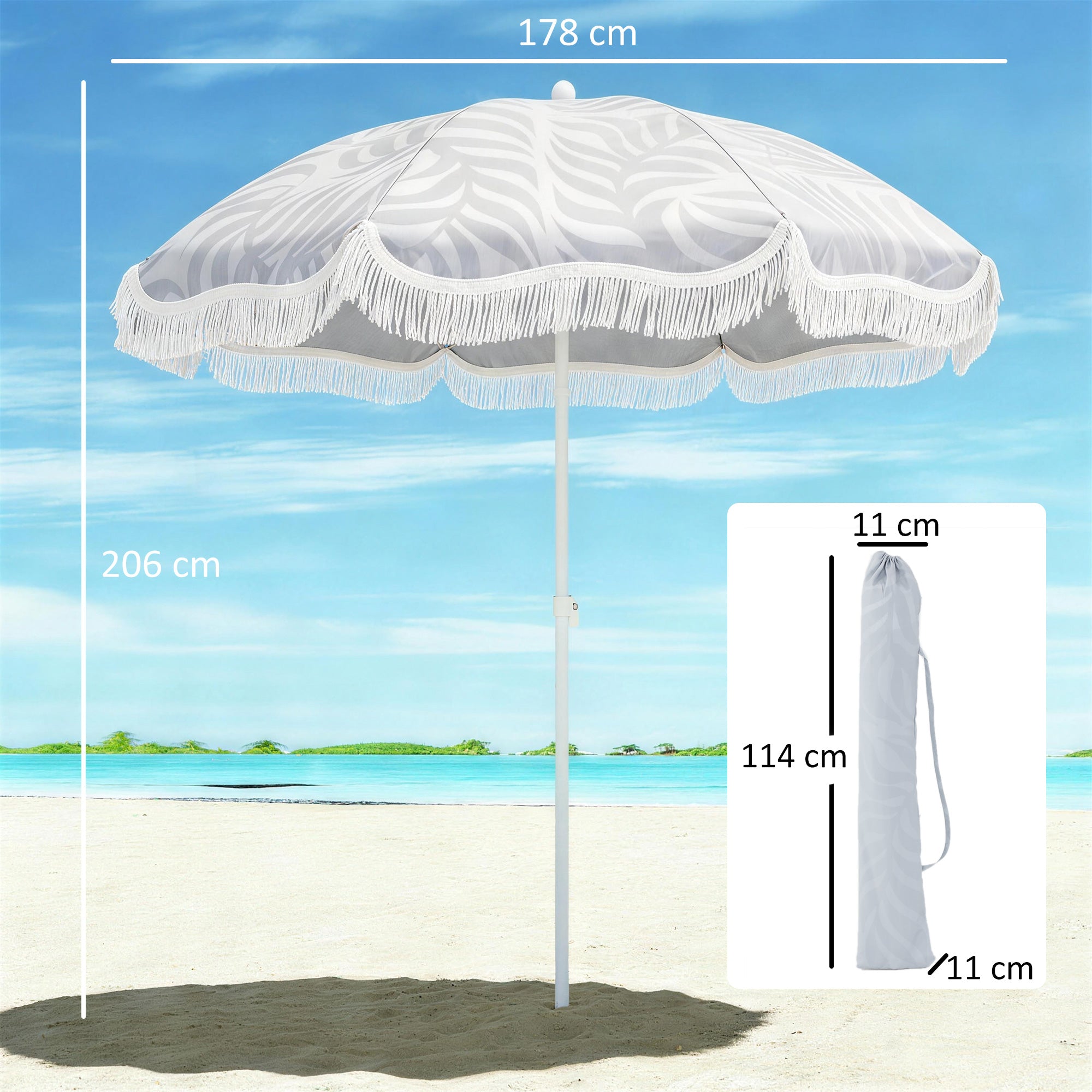 Polyester Beach Parasol Umbrella With Sand Anchor 178cm Diameter - Velmora