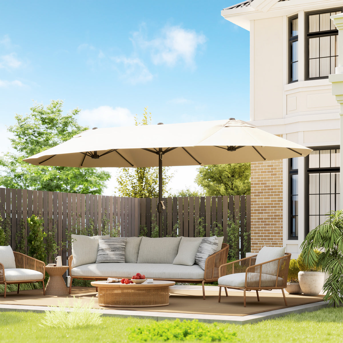 Polyester Double Sided Parasol Umbrella 455cm Width x 265cm Depth - Velmora
