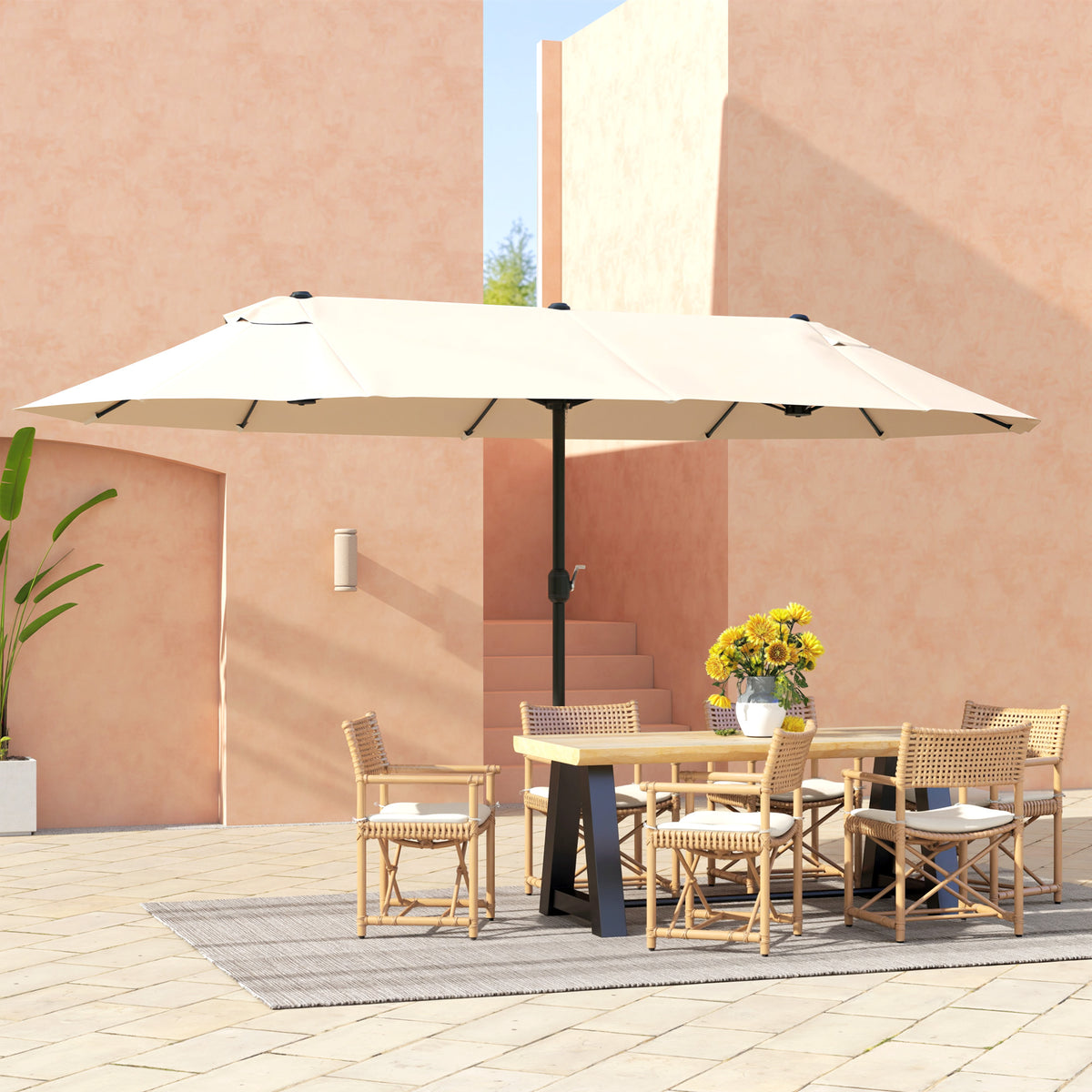 Polyester Double Sided Parasol Umbrella 455cm Width x 265cm Depth - Velmora