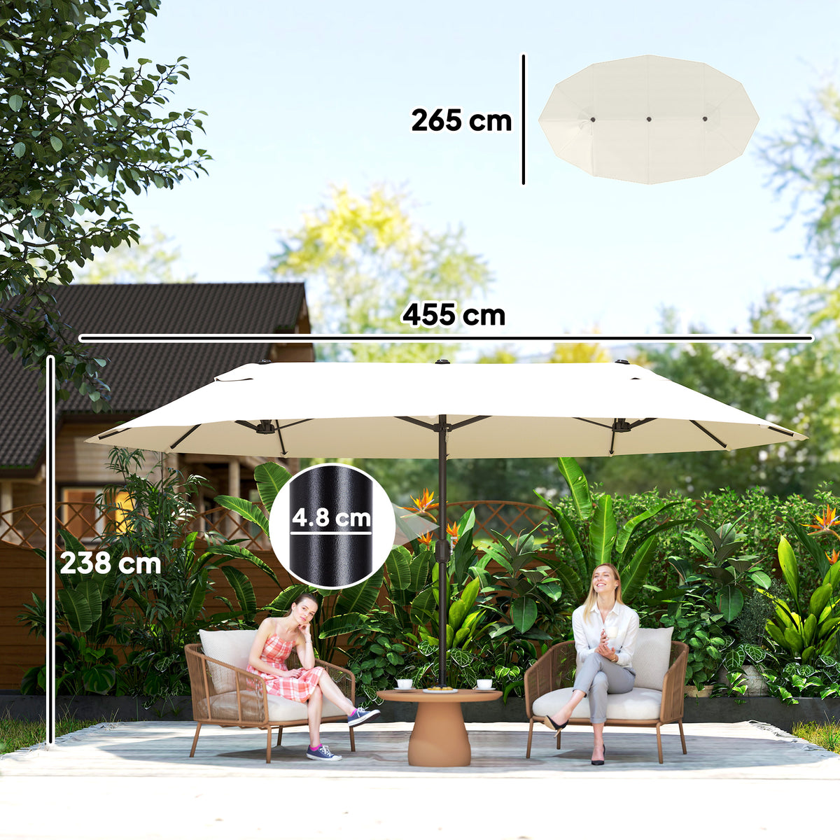 Polyester Double Sided Parasol Umbrella 455cm Width x 265cm Depth - Velmora