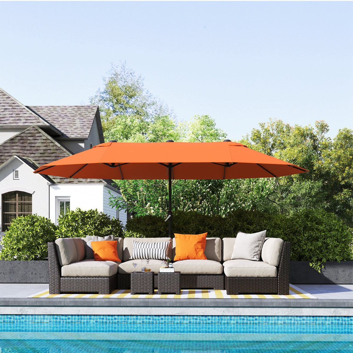 Polyester Double Sided Parasol Umbrella 455cm Width x 265cm Depth - Velmora