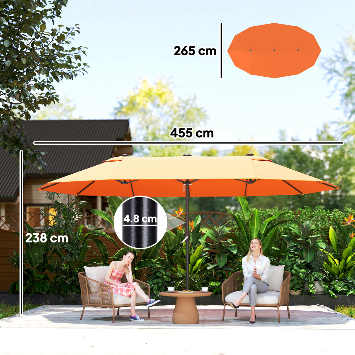 Polyester Double Sided Parasol Umbrella 455cm Width x 265cm Depth - Velmora