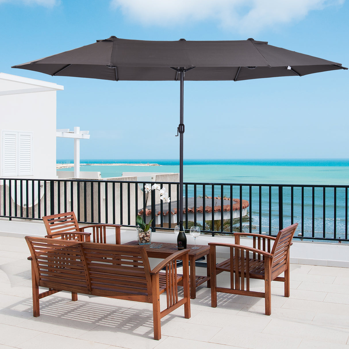 Polyester Double Sided Parasol Umbrella 460cm Width x 270cm Depth - Velmora