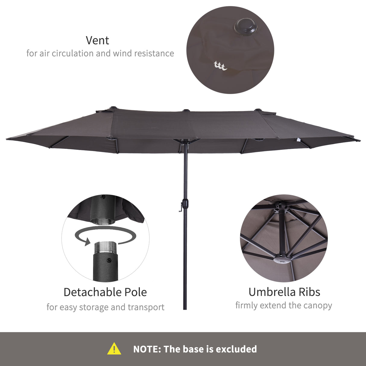 Polyester Double Sided Parasol Umbrella 460cm Width x 270cm Depth - Velmora