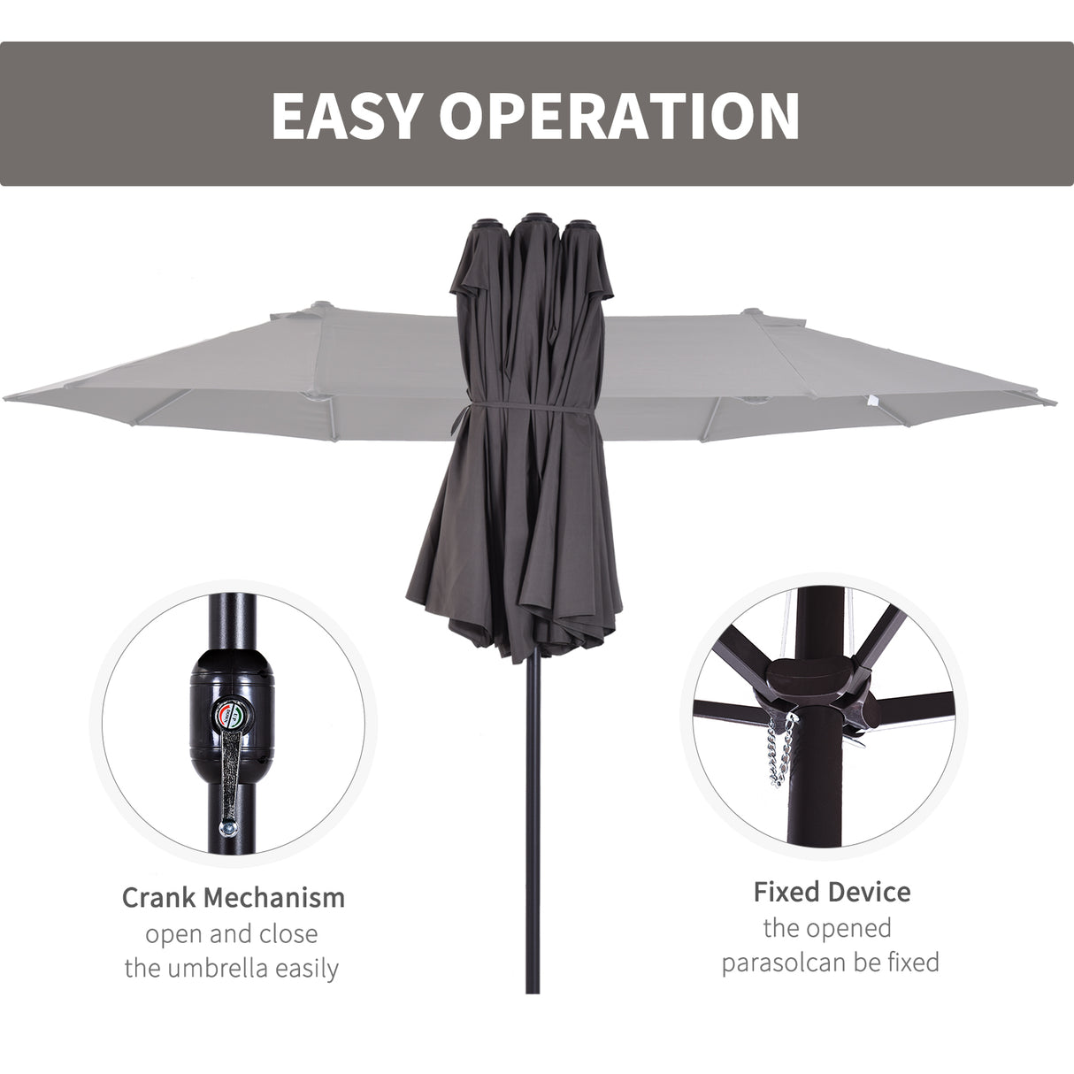 Polyester Double Sided Parasol Umbrella 460cm Width x 270cm Depth - Velmora
