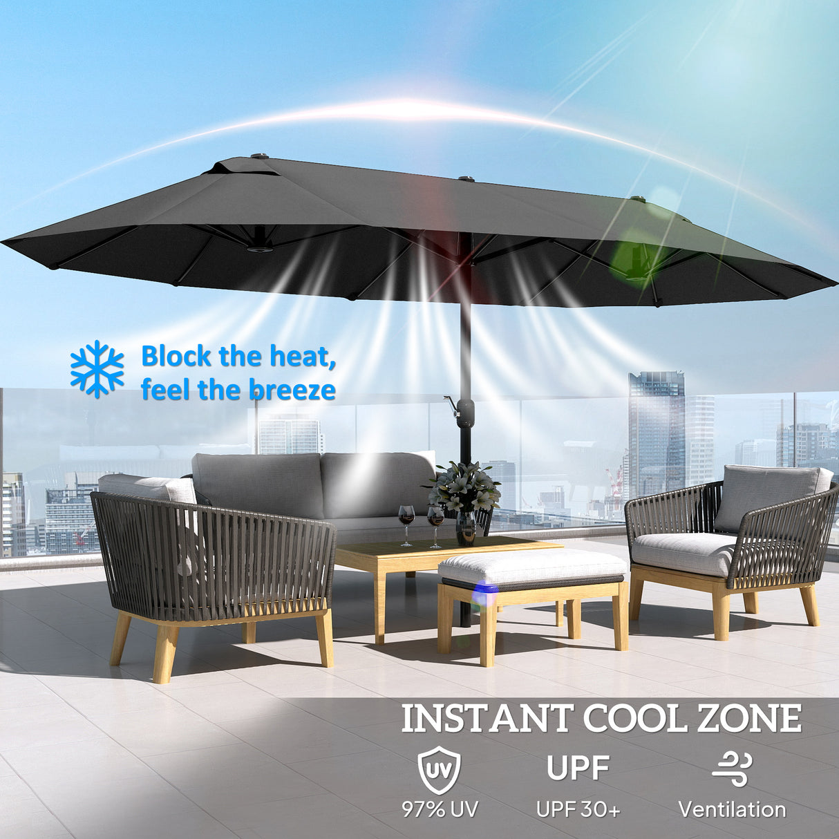 Polyester Double Sided Parasol Umbrella 460cm Width x 270cm Depth - Velmora