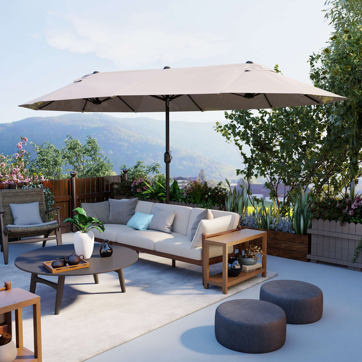 Polyester Double Sided Parasol Umbrella 460cm Width x 270cm Depth - Velmora