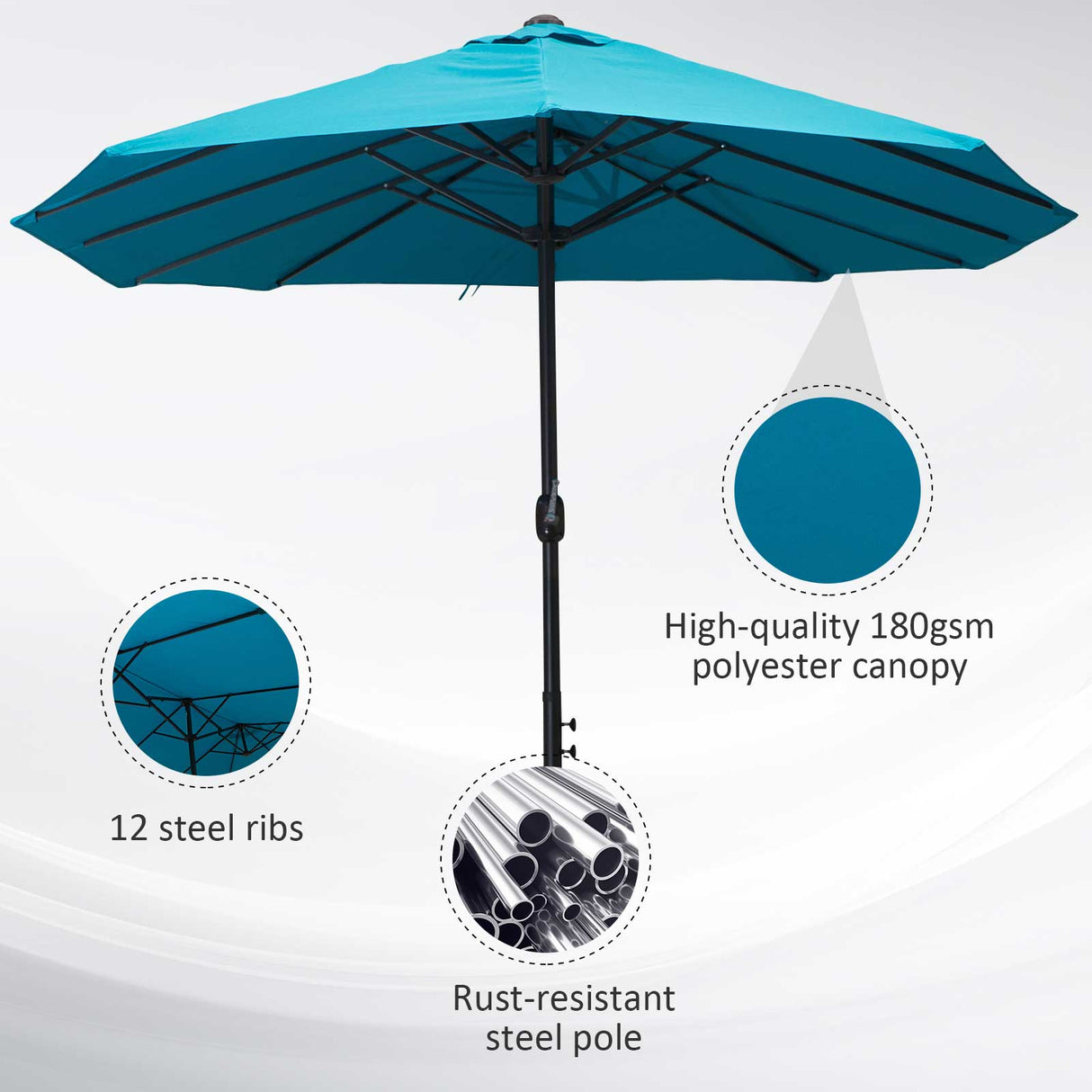 Polyester Double Sided Parasol Umbrella 460cm Width x 270cm Depth - Velmora