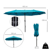 Polyester Double Sided Parasol Umbrella 460cm Width x 270cm Depth - Velmora