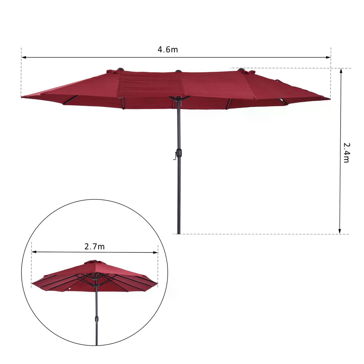 Polyester Double Sided Parasol Umbrella 460cm Width x 270cm Depth - Velmora