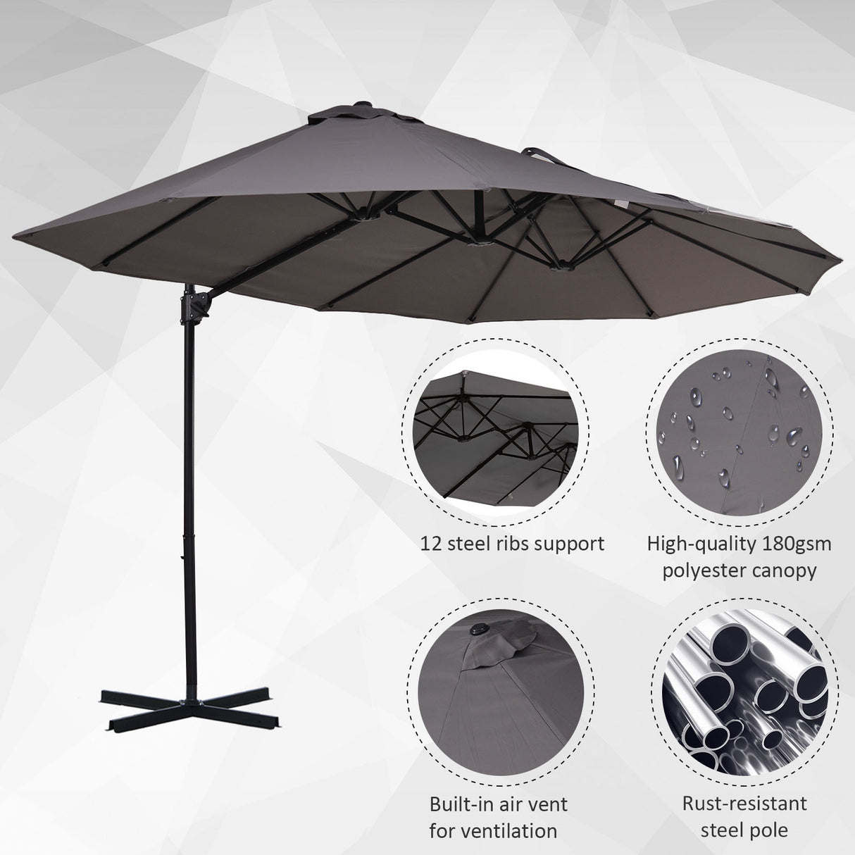 Polyester Double Sided Parasol Umbrella With Cross Base 440cm Width x 270cm Depth - Velmora