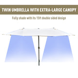 Polyester Double Sided Parasol Umbrella With Cross Base 460cm Width x 270cm Depth - Velmora