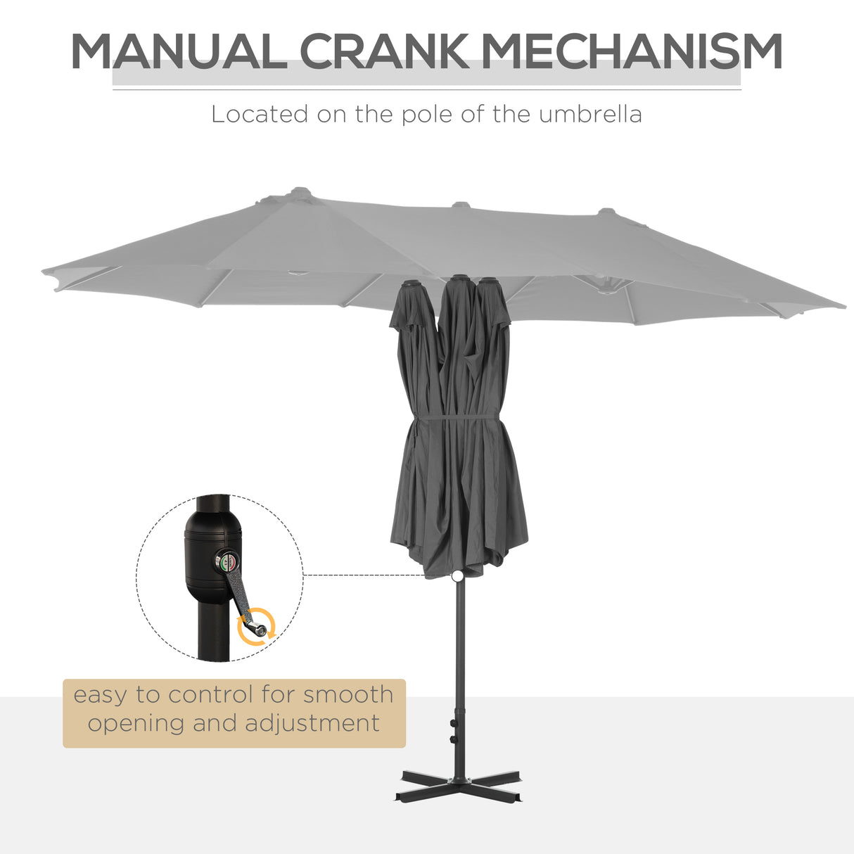 Polyester Double Sided Parasol Umbrella With Cross Base 460cm Width x 270cm Depth - Velmora