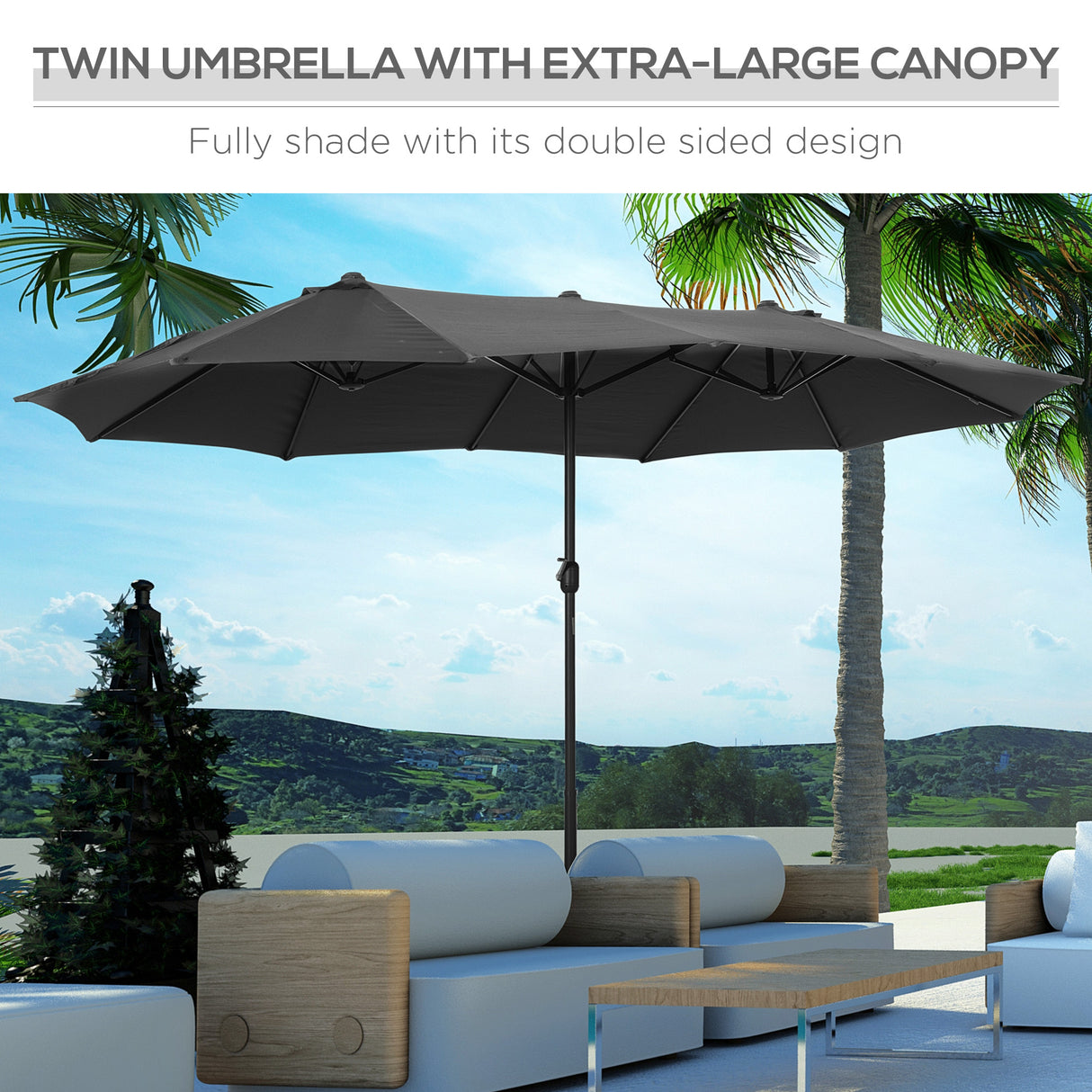 Polyester Double Sided Parasol Umbrella With Cross Base 460cm Width x 270cm Depth - Velmora