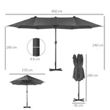 Polyester Double Sided Parasol Umbrella With Cross Base 460cm Width x 270cm Depth - Velmora