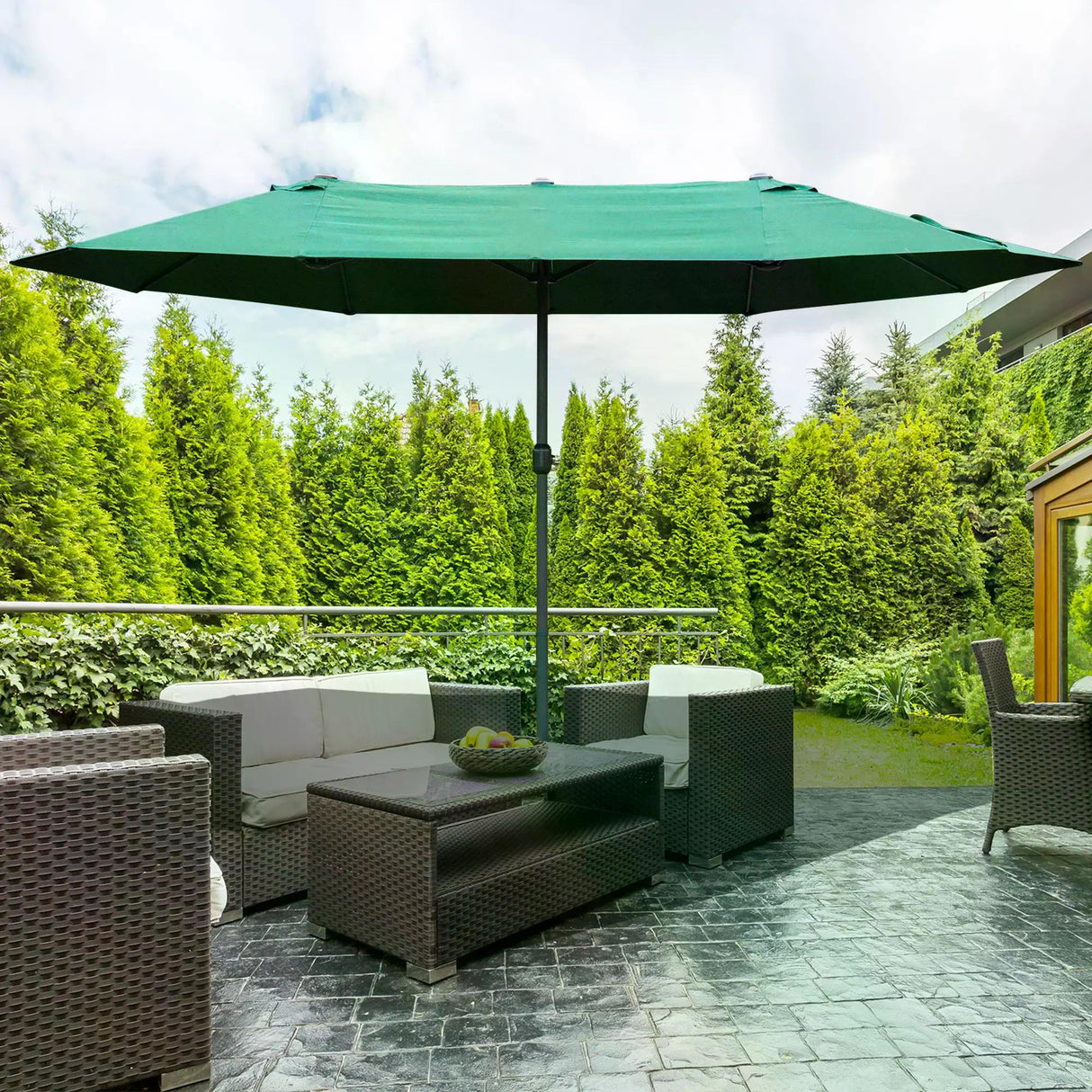 Polyester Double Sided Parasol Umbrella With Cross Base 460cm Width x 270cm Depth - Velmora