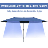 Polyester Double Sided Parasol Umbrella With Cross Base 460cm Width x 270cm Depth - Velmora