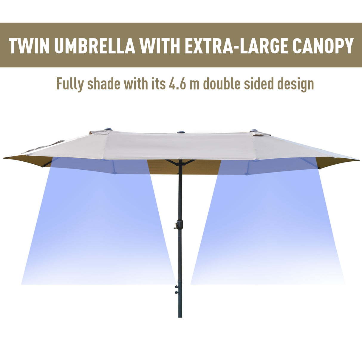 Polyester Double Sided Parasol Umbrella With Cross Base 460cm Width x 270cm Depth - Velmora