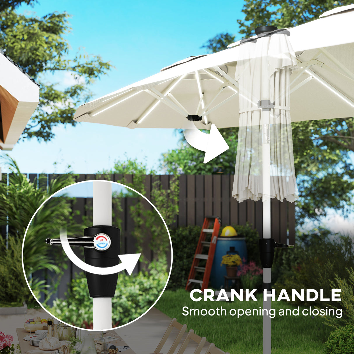 Polyester Double Sided Parasol Umbrella With LED Solar Light 295cm Width x 150cm Depth - Velmora