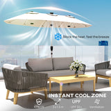 Polyester Double Sided Parasol Umbrella With LED Solar Light 295cm Width x 150cm Depth - Velmora