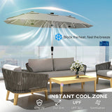Polyester Double Sided Parasol Umbrella With LED Solar Light 295cm Width x 150cm Depth - Velmora
