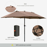 Polyester Double Sided Parasol Umbrella With LED Solar Light 440cm Width x 256cm Depth - Velmora