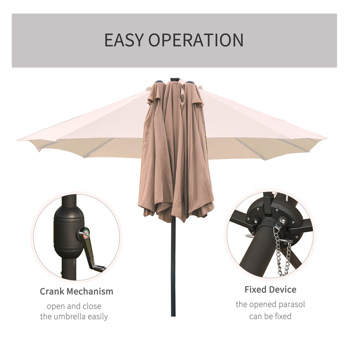 Polyester Double Sided Parasol Umbrella With LED Solar Light 440cm Width x 256cm Depth - Velmora