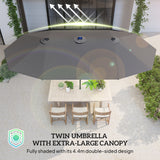Polyester Double Sided Parasol Umbrella With LED Solar Light 440cm Width x 256cm Depth - Velmora