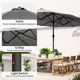Polyester Double Sided Parasol Umbrella With LED Solar Light 440cm Width x 256cm Depth - Velmora