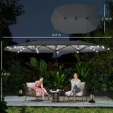 Polyester Double Sided Parasol Umbrella With LED Solar Light 440cm Width x 256cm Depth - Velmora