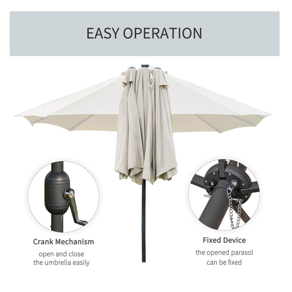 Polyester Double Sided Parasol Umbrella With LED Solar Light 440cm Width x 256cm Depth - Velmora