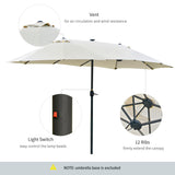 Polyester Double Sided Parasol Umbrella With LED Solar Light 440cm Width x 256cm Depth - Velmora