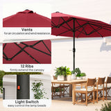 Polyester Double Sided Parasol Umbrella With LED Solar Light 440cm Width x 256cm Depth - Velmora