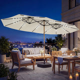 Polyester Double Sided Parasol Umbrella With LED Solar Light And Base 459cm Width x 266cm Depth - Velmora