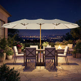 Polyester Double Sided Parasol Umbrella With LED Solar Light And Base 459cm Width x 266cm Depth - Velmora