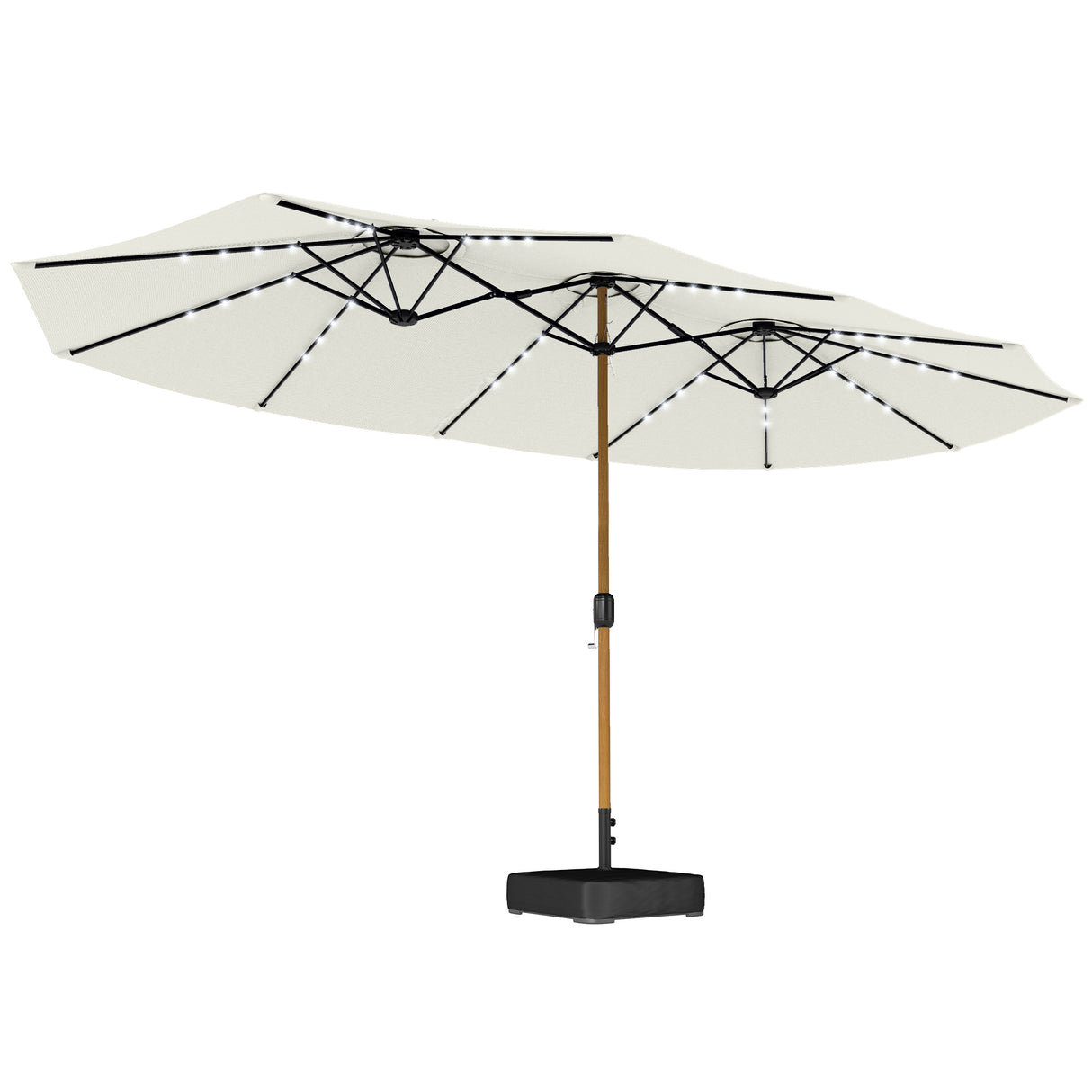 Polyester Double Sided Parasol Umbrella With LED Solar Light And Base 459cm Width x 266cm Depth - Velmora