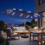 Polyester Double Sided Parasol Umbrella With LED Solar Light And Base 459cm Width x 266cm Depth - Velmora