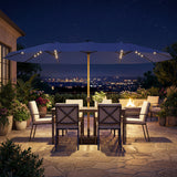 Polyester Double Sided Parasol Umbrella With LED Solar Light And Base 459cm Width x 266cm Depth - Velmora